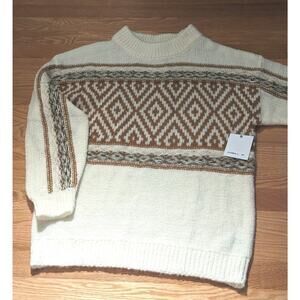 O'Neil Sweater NWT Reverse Knit Cream Cinnamon Brown Crewneck Size M See Photos